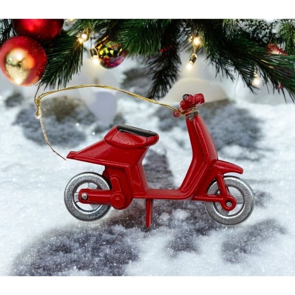 Vintage Red Scooter Metal Christmas Tree Ornament Vespa Transportation